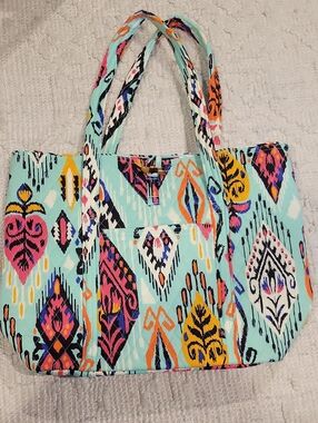 Vera Bradley Aqua Multi-Color Patterned Vintage Vera Tote